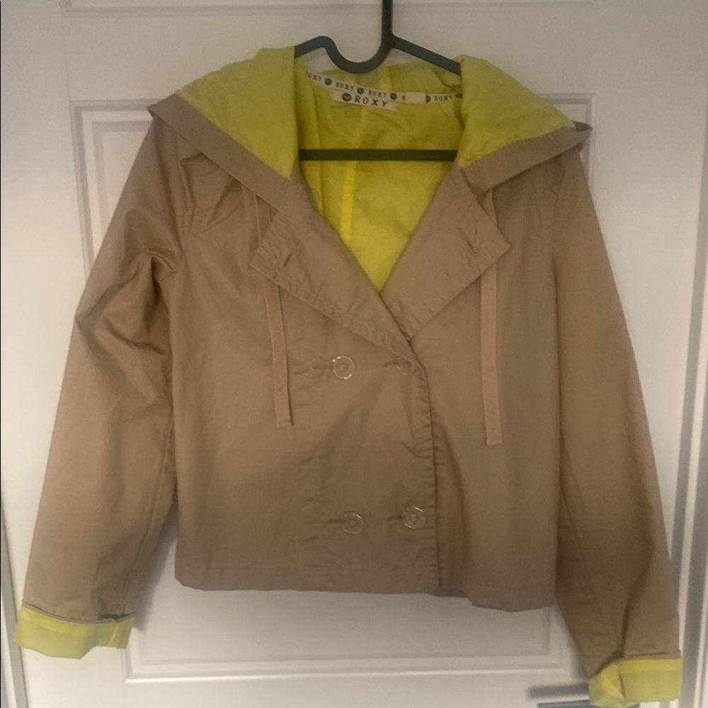 Roxy Tan mini Trench Coat with Yellow Accents
